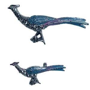 Women’s Pastel Blue Purple Enamel Roadrunner Bird Vintage Silver Brooch Set Of 2